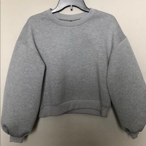 boutique bubble sleeve cropped crew neck sweater